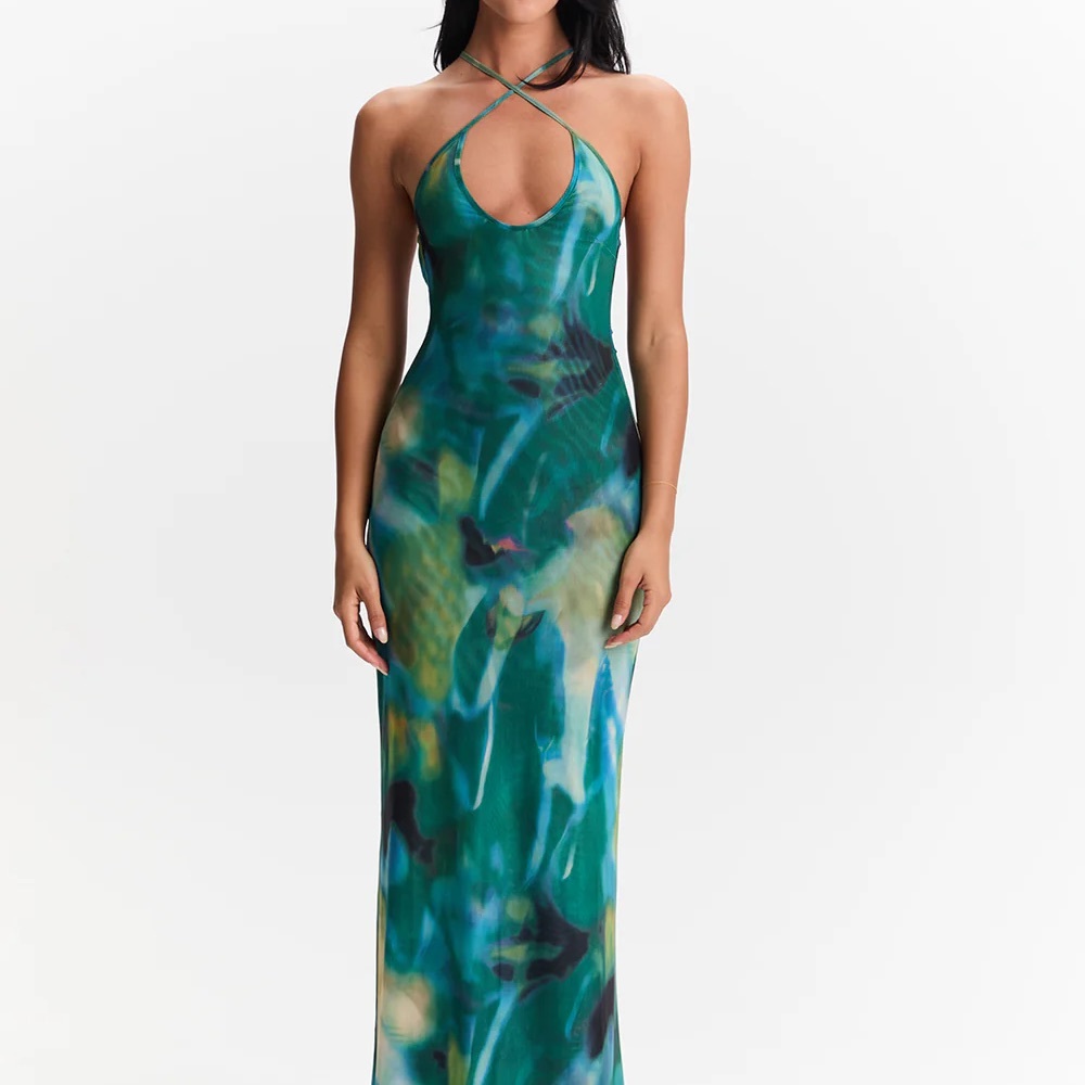 Elegant Green Halter Maxi Dress